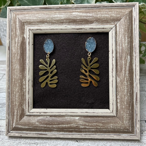 Gold Art Nouveau-Inspired Dangle Earrings - Trendy Retro Statement Earrings - Picture 15 of 16